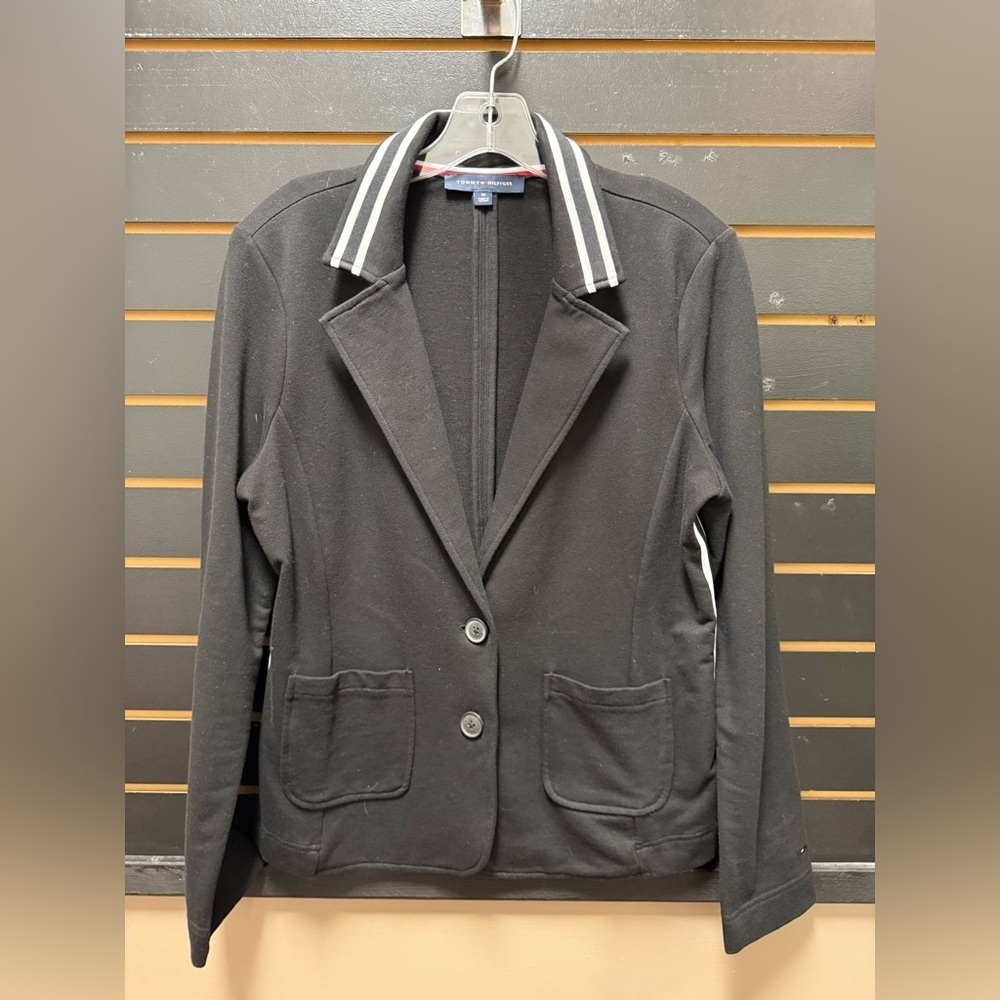 Tommy Hilfiger Black Knit Blazer with Striped Collar Size M